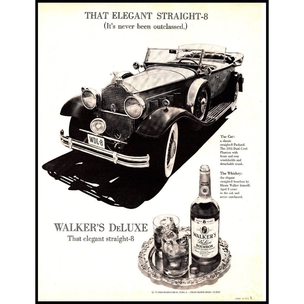 1971 Walker's Deluxe Bourbon Vintage Print Ad 1931 Packard Phaeton Wall Art